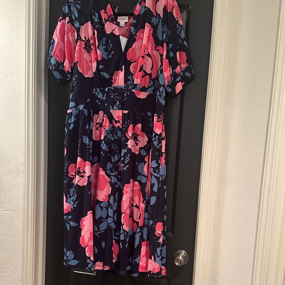 Lularoe Skyler Floral Navy and Pink Dress
